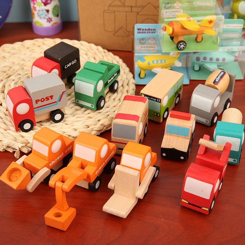 

Japanese-style Wooden Mini Model Set: Fighter Jets, Construction Vehicles & Traffic Cars, 12-Piece Gift Set for Presents