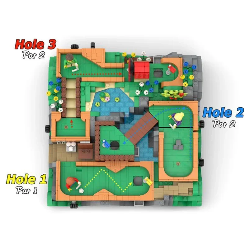 Urban Street View Moc Bouwstenen Werkende Mini Golfbaan Model Technologie Modulaire Blokken Bouw DIY Montage Speelgoed