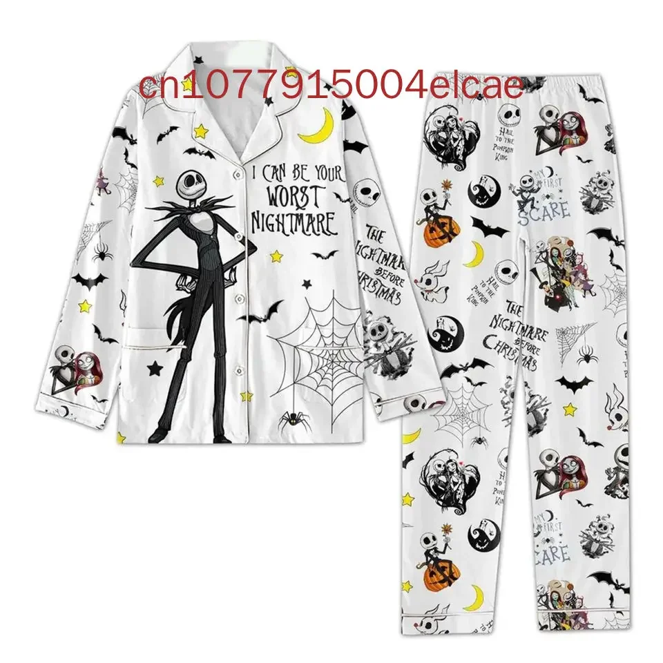 Spring and Autumn New Jack Skellington Pajama Set 3D Printed Disney Casual Men\'s and Women\'s Long Sleeve Shirt Pajama Set