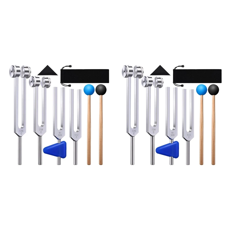 8 Pack Tuning Fork Set(128 Hz,256 Hz,512 Hz,528 Hz)with Tuning Fork Hammer for Sound Sound Vibration Tools