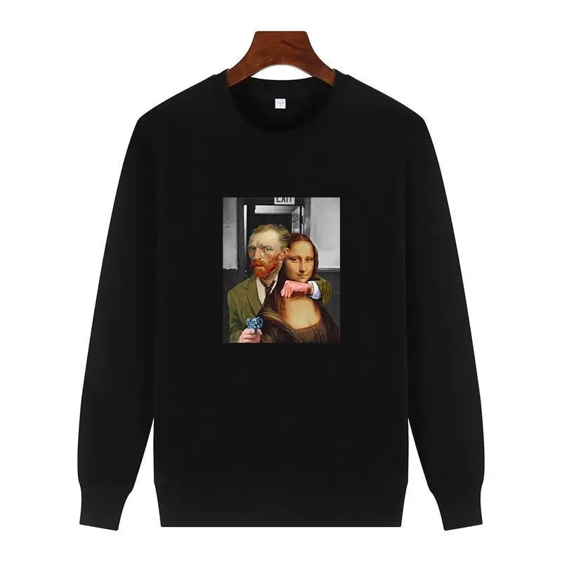 Gunner Mona Lisa Funny Classic Graphic Sweatshirts Round Neck And Velvet Winter Thick Sweater Hoodie For All Ages Men's Clothing