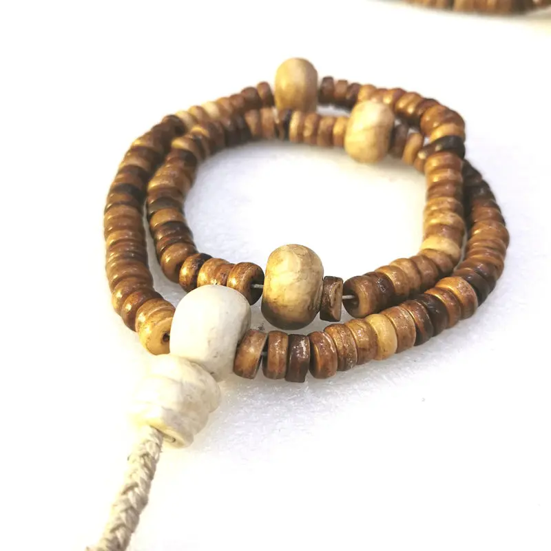 Tibet Yak Bone Beads Strand 10X5mm 108 Beads Archaistic Old Prayer Mala Beads With Conch Shell Beads BRO565
