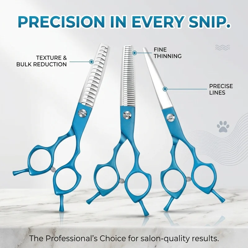 Pet Grooming Scissors set for dogs，curved scissors，dogs accessories,professional Blue Sharp Matte Dog Shears with Safety Blunt