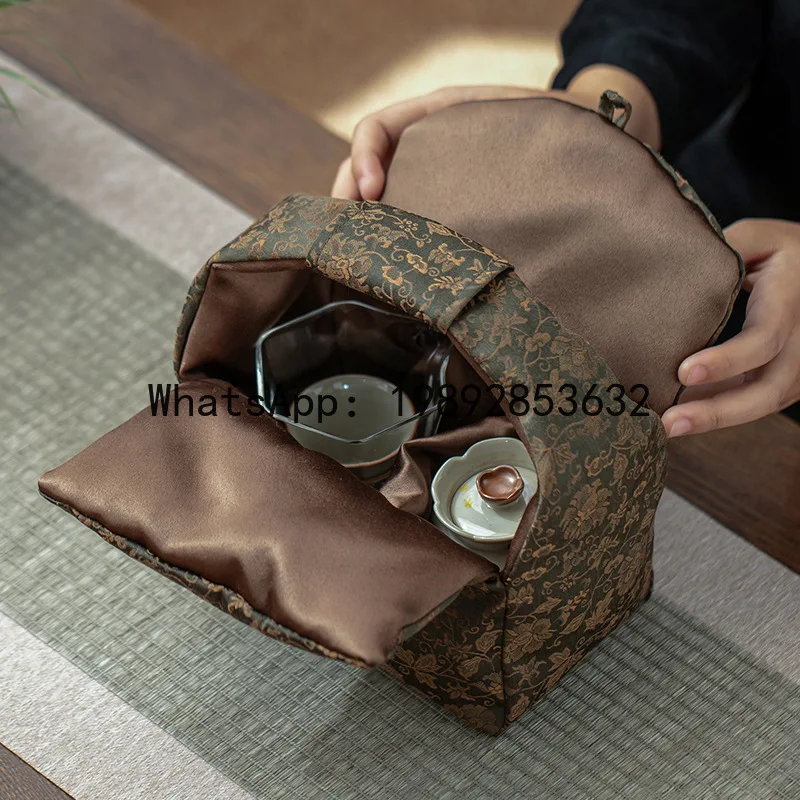 

Lotus woven brocade cloth bag chinoiserie set portable travel tea set tureen tea cup storage bag cloth bag