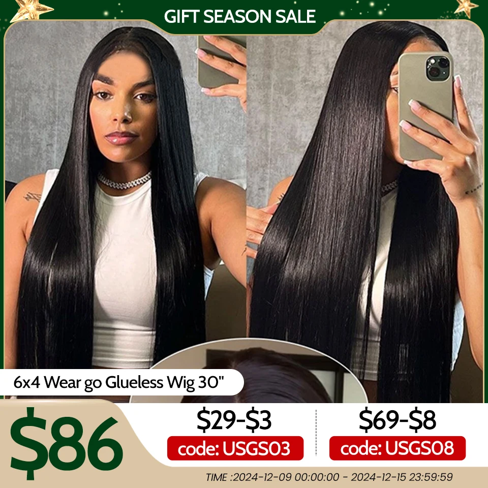 Yawawe hair 6X4 glueless wig human hair ready to wear wigs for women straight Lace Frontal Wig PreCut PrePlucked ready to go wig