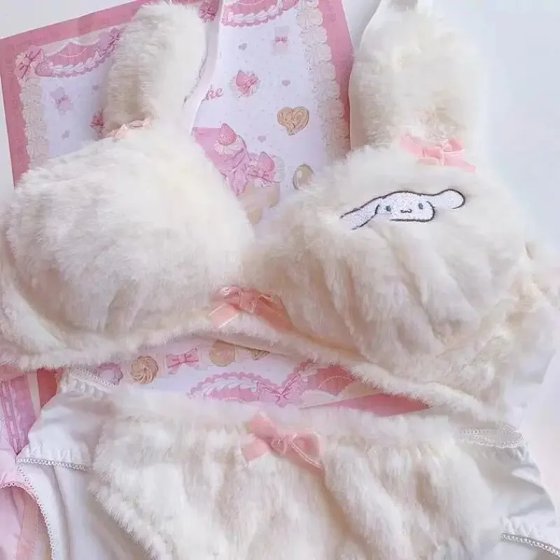 Sanrio Cinnamoroll Cute Underpant Set Cute Girl Japanese Sweet Lolita Underwear Set Y2k Autumn Winter Plush Gather Bra Pants Set