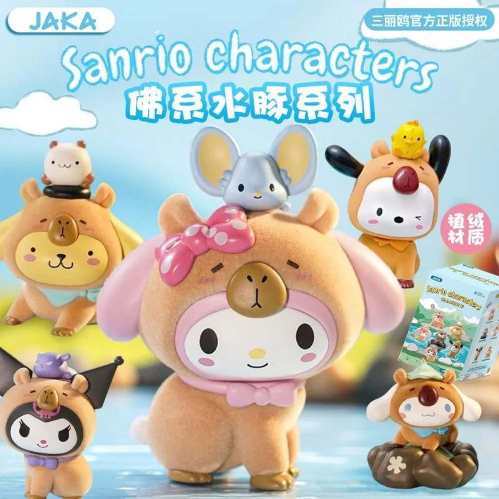Figura Coleccionable Oficial JAKA Sanrio Family Casual Serie Capibara, Caja Sorpresa, Adorno de Escritorio, Regalo de Anime