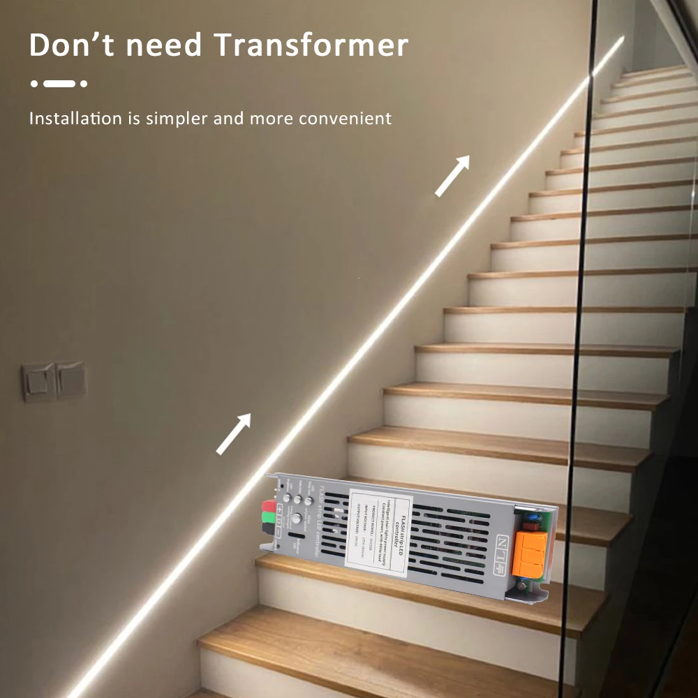 Controlador de luz de escalera 2 en 1 con Sensor de movimiento, tira Led de flujo de agua, 24v, 400W