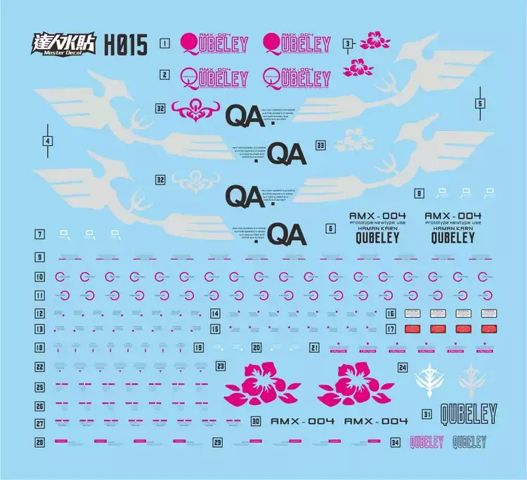 MASTER Decal H015 Fluorescent Waterslide Decals For HGUC 1/144 AMX-004 Qubeley Zeta Gundam Water Transfer Stickers Hobby DIY view 2