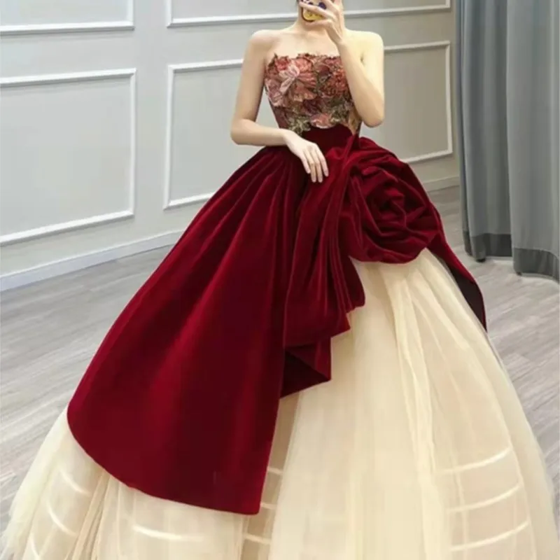 

Rose Toast Dress Bridal Engagement Evening Light Luxury Minority Adult Ceremony Red Wedding