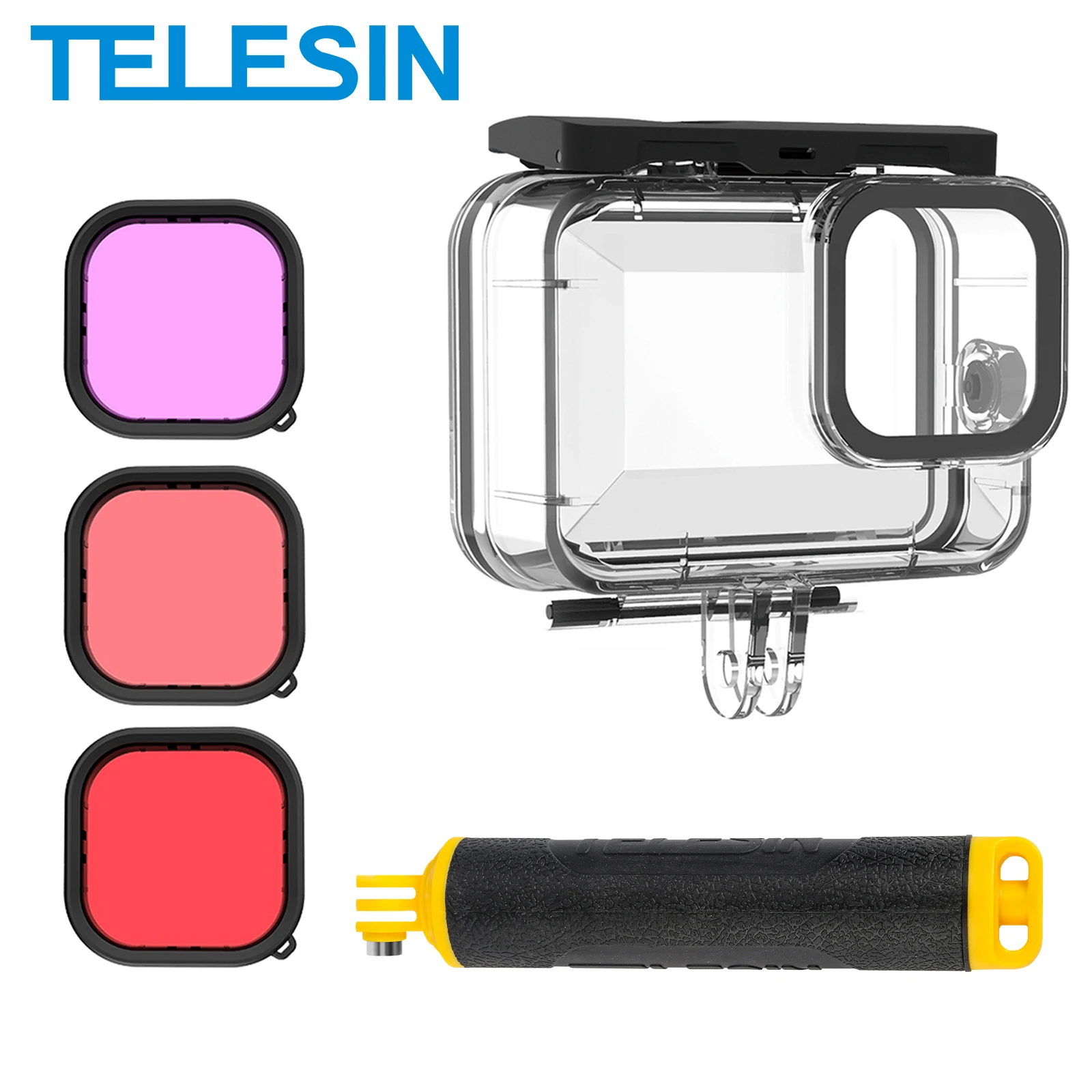 TELESIN 60M Waterproof Housing Case for Gopro Hero 13 12 11 10 9 Diving Protective Underwater Cover Lens Filter Buoyancy Rod Set