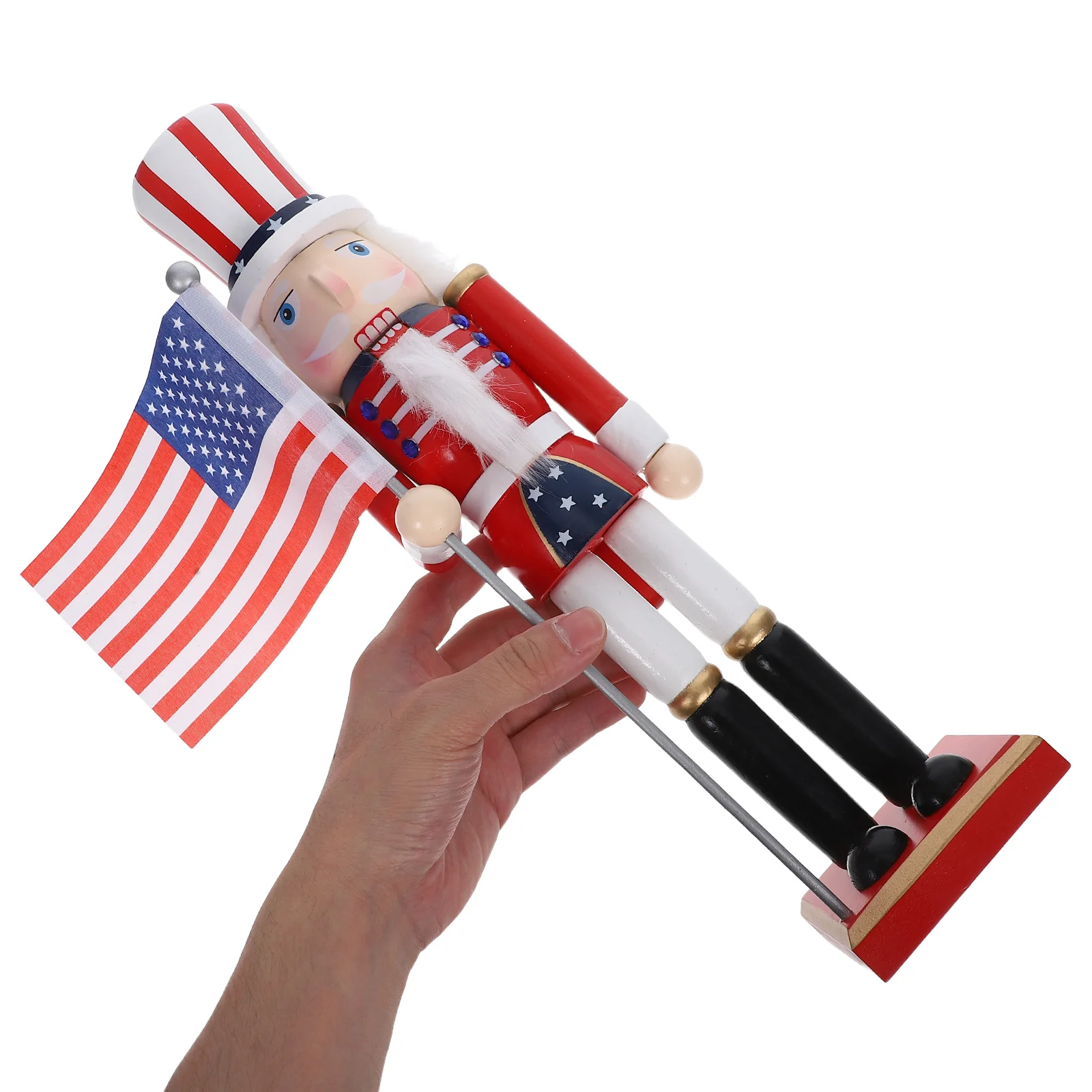 

38cm Wooden Nutcracker Soldier Usa Flag Traditional Christmas Decor Patriotic Pride Tabletop Mantel Holiday Centerpiece