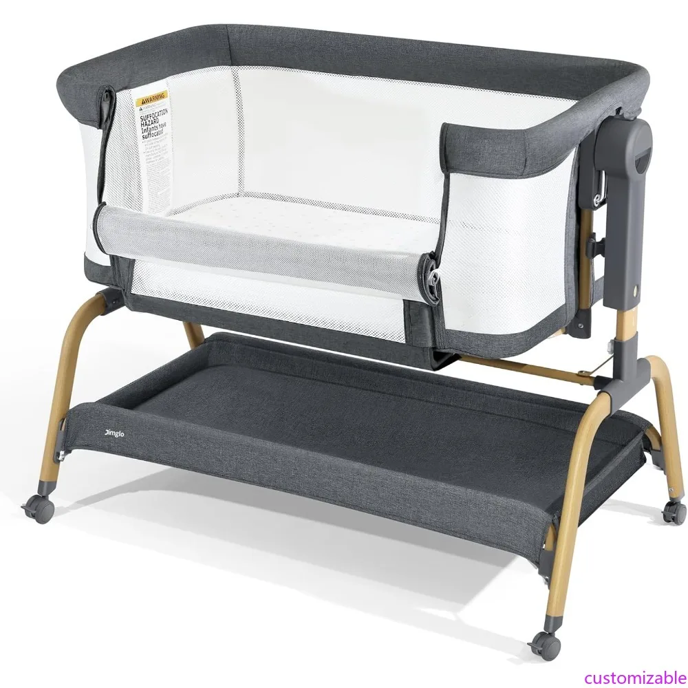 3 in 1 Baby Bassinet, Bedside Bassinet for Baby, Rocking Bassinet with Comfy Mattress and Wheels, 6 Height Adjustable Easy Foldi