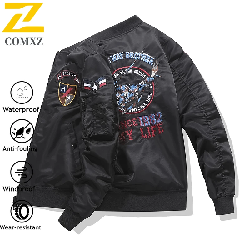 Jaket Bomber Militer Pria Musim Semi Musim Gugur Tahan Air Tahan Angin Bisbol Gaya Amerika Pakaian Kerja Antik Antilembap