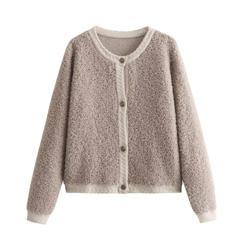 Autumn and  knitted winter new button-trimmed terry yarn jacket