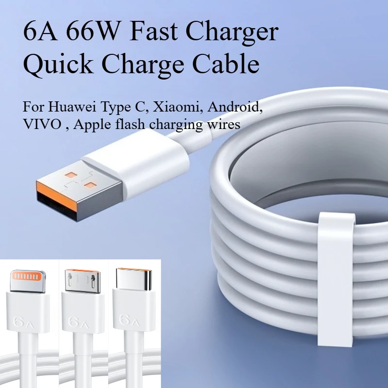 

Original 6A Super Fast Charging Data Cable for Huawei TYPE-C, Xiaomi, Android, VIVO mobile phones and Apple flash charging Wire