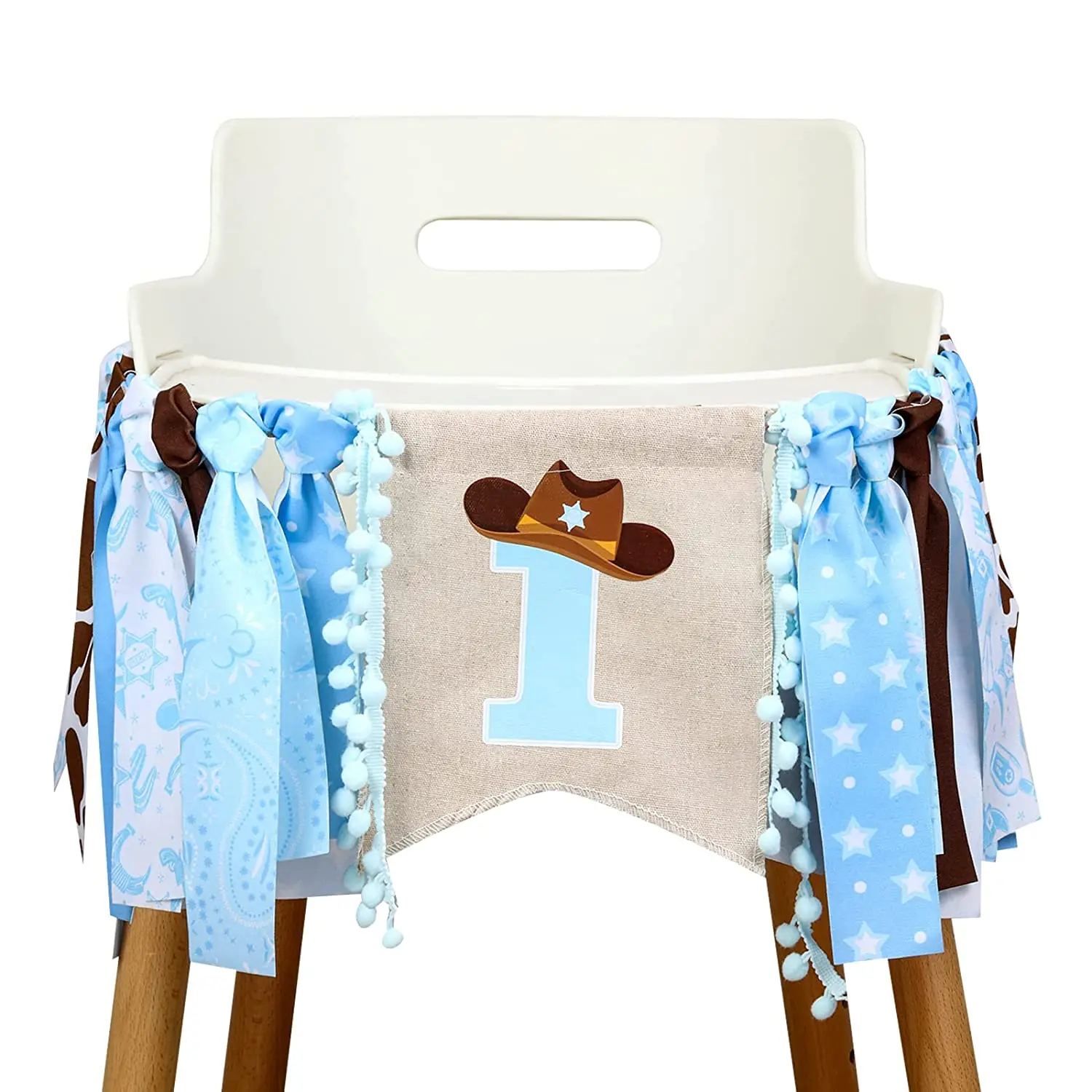 

Cowboy 1st Birthday Party Decorations, First Rodeo One, High Chair Banner, Blue, Brown, Supplies for Boys and Girls