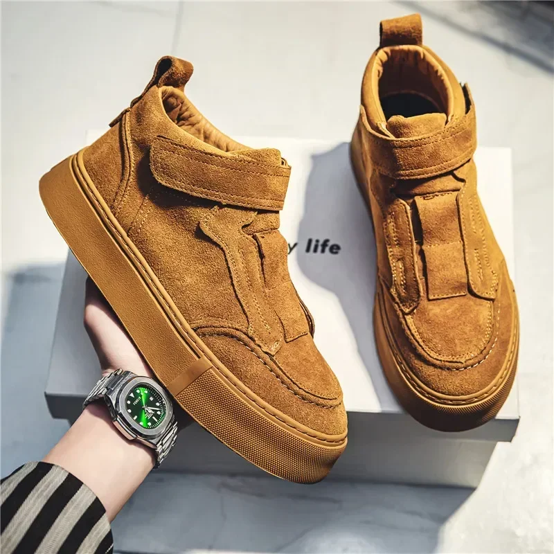 Ankle Boots Suede Designer Shoes for Men 2023 New Vintage Boots Hook & Loop Versatile Luxurymale Casual Sneakers Botines Hombre