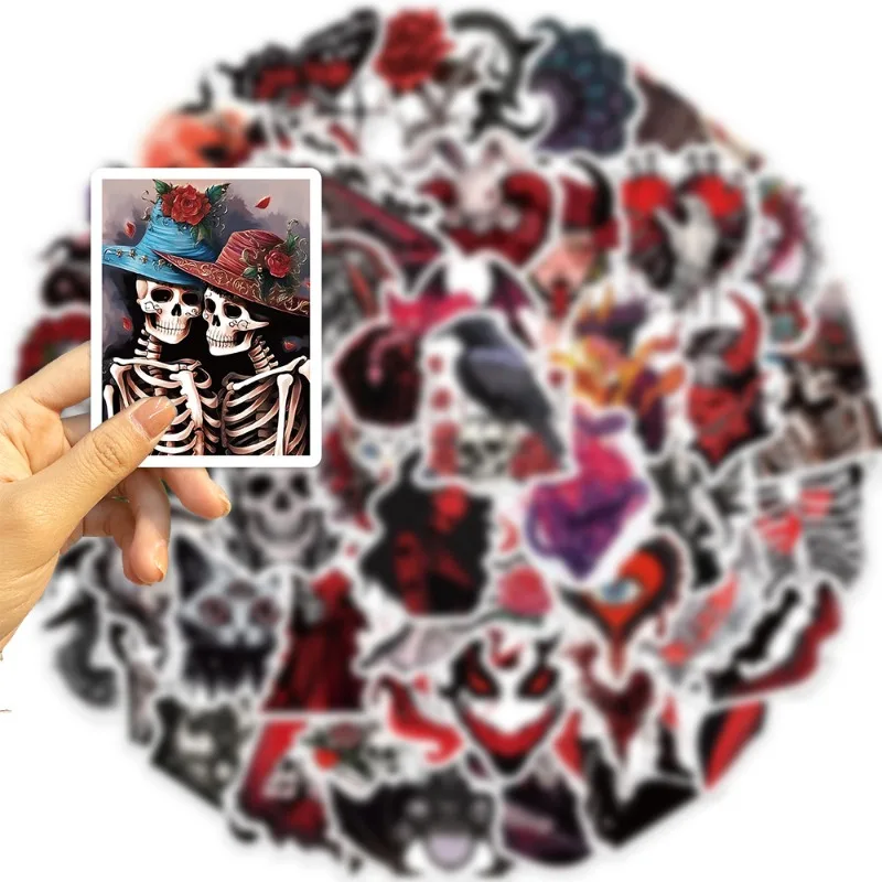 10/25/50pcs Red Gothic Horror Skeleton Stickers Graffiti for DIY Scrapbooking Phone Laptop Skateboard Motorcycle Helmet Car