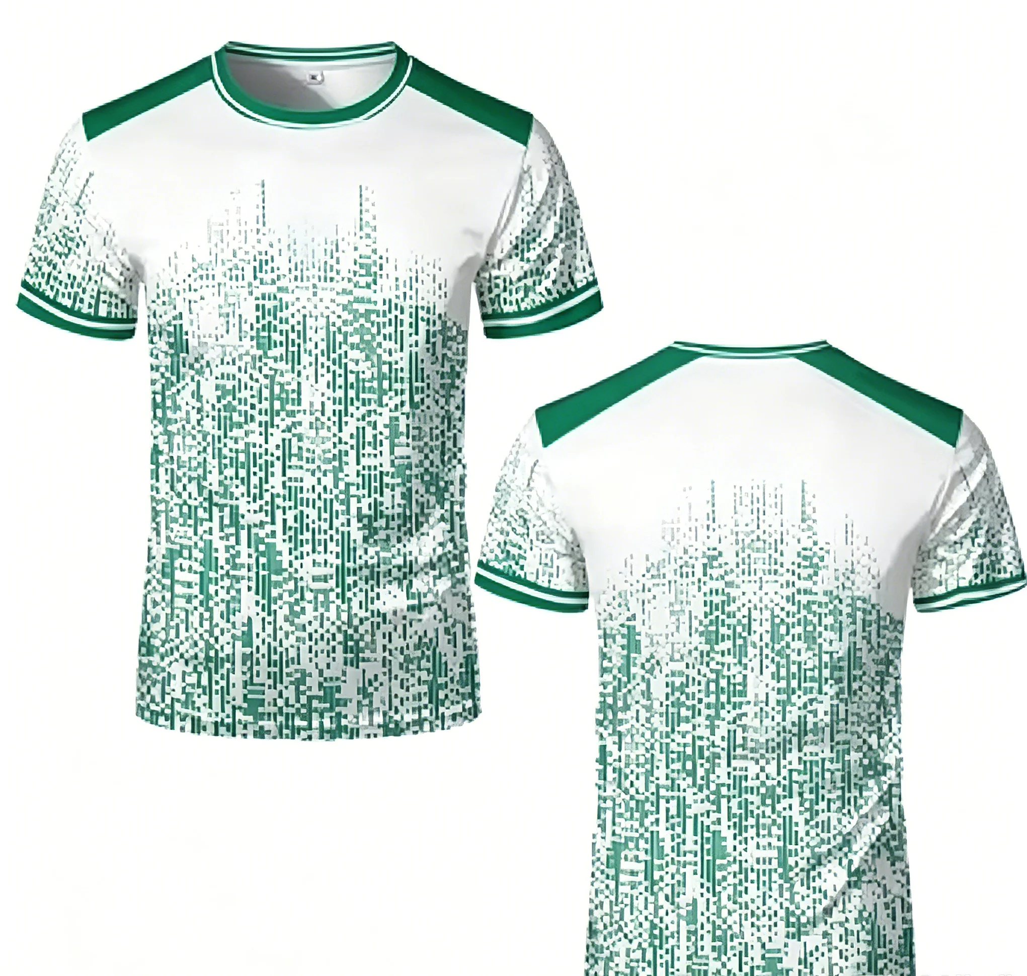 2026 New White‑Green Gradient Pixel Sports Jersey Men Breathable Quick‑Dry Football Training Short Sleeve Tops