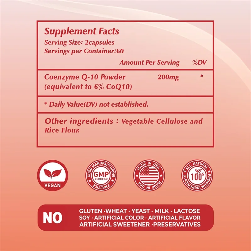 CoQ10 200mg - Energy Production, Heart Health, Blood Pressure Levels and Immune Support, Antioxidant