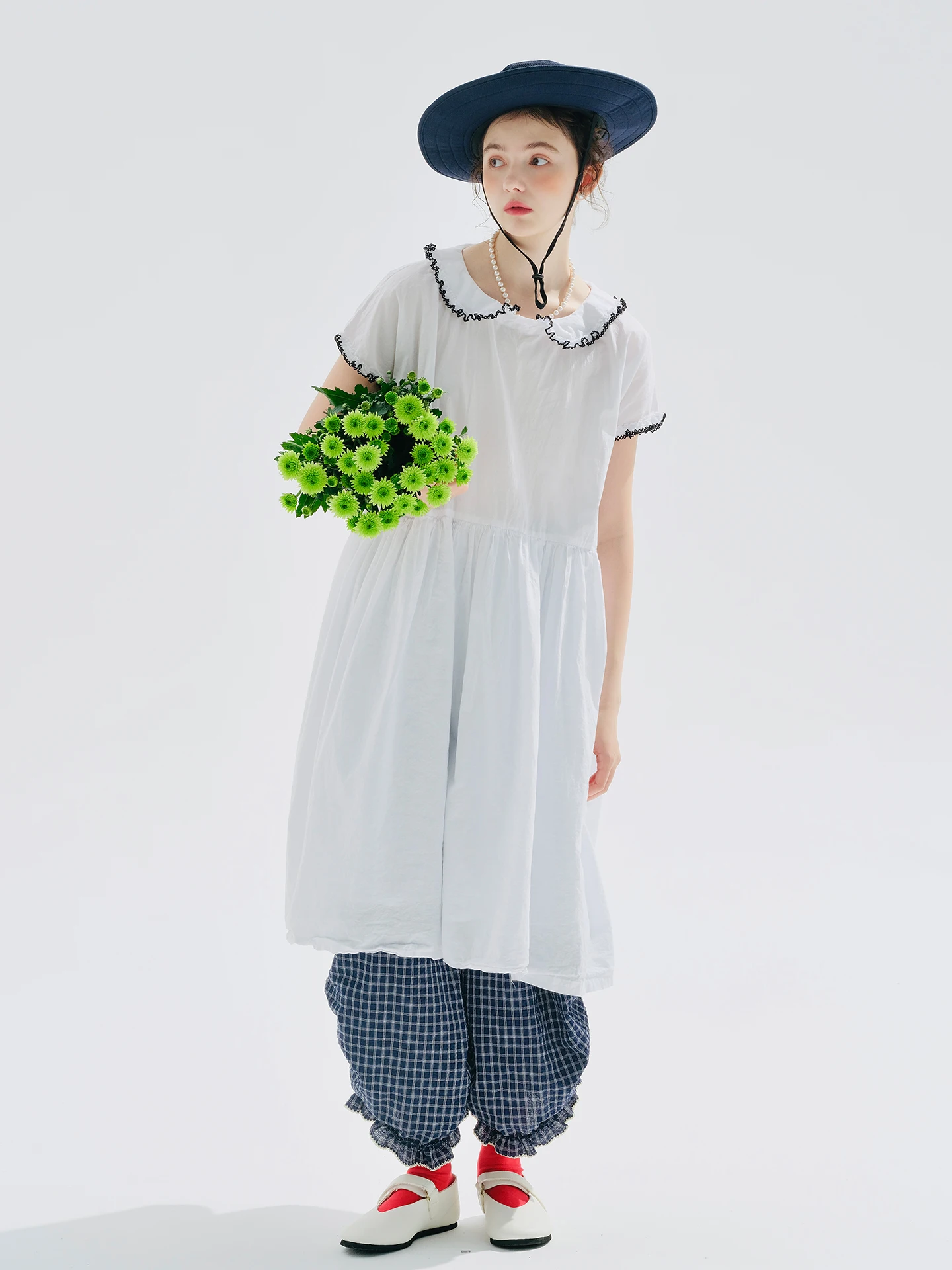 

White skirt imakokoni 2025 summer original pure cotton casual literary lace baby collar dress 255131