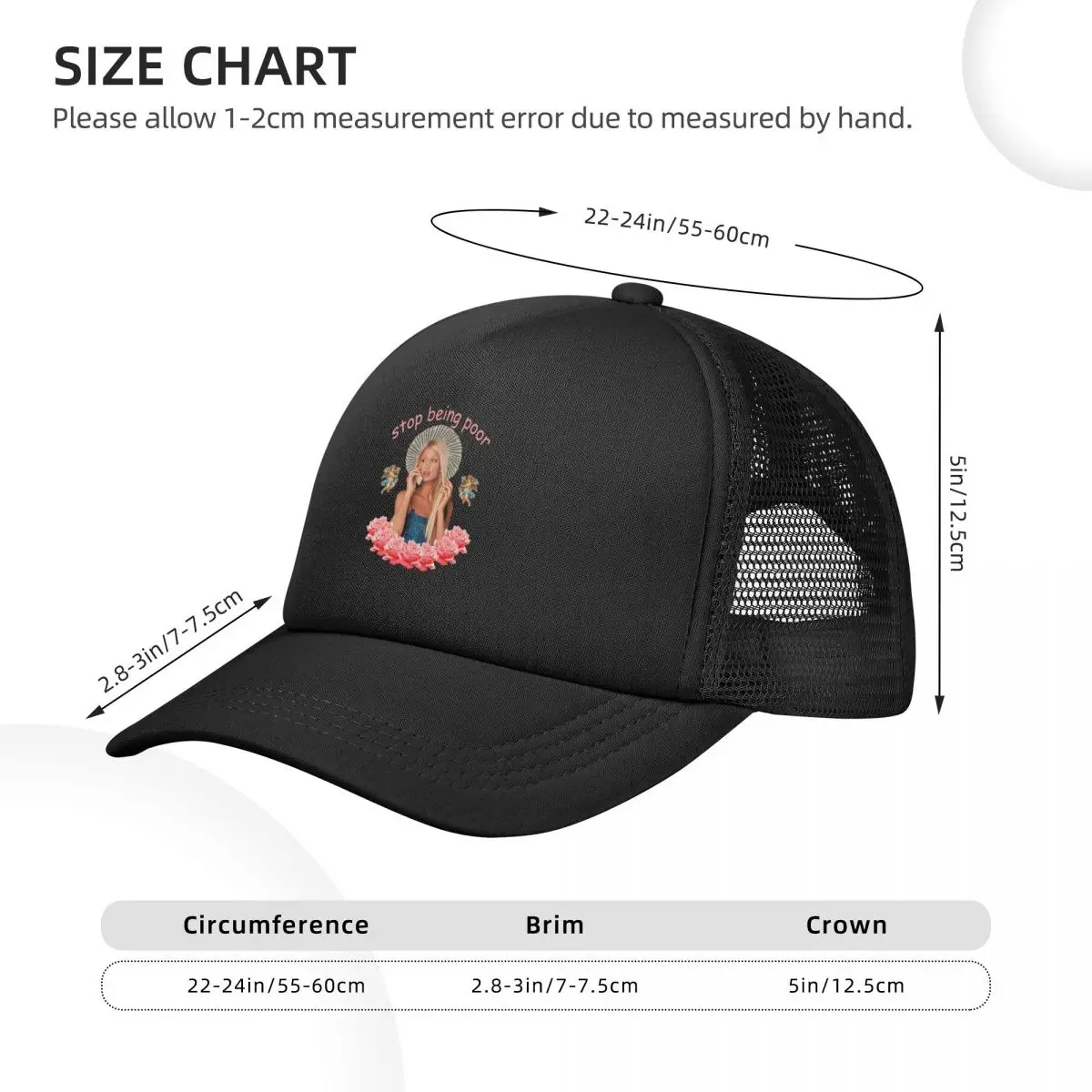 Paris Hilton 'Stop Being Poor' Mesh Baseball Caps Snapback Fashion Baseball Hats Breathable Casual Casquette Outdoor Unisex