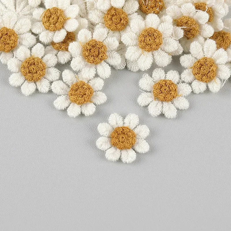 30pc Rice White Daisy Small Flower Embroidered Fabric With Stickers Children\'s Hair Earrings Materials Clothing Accessories