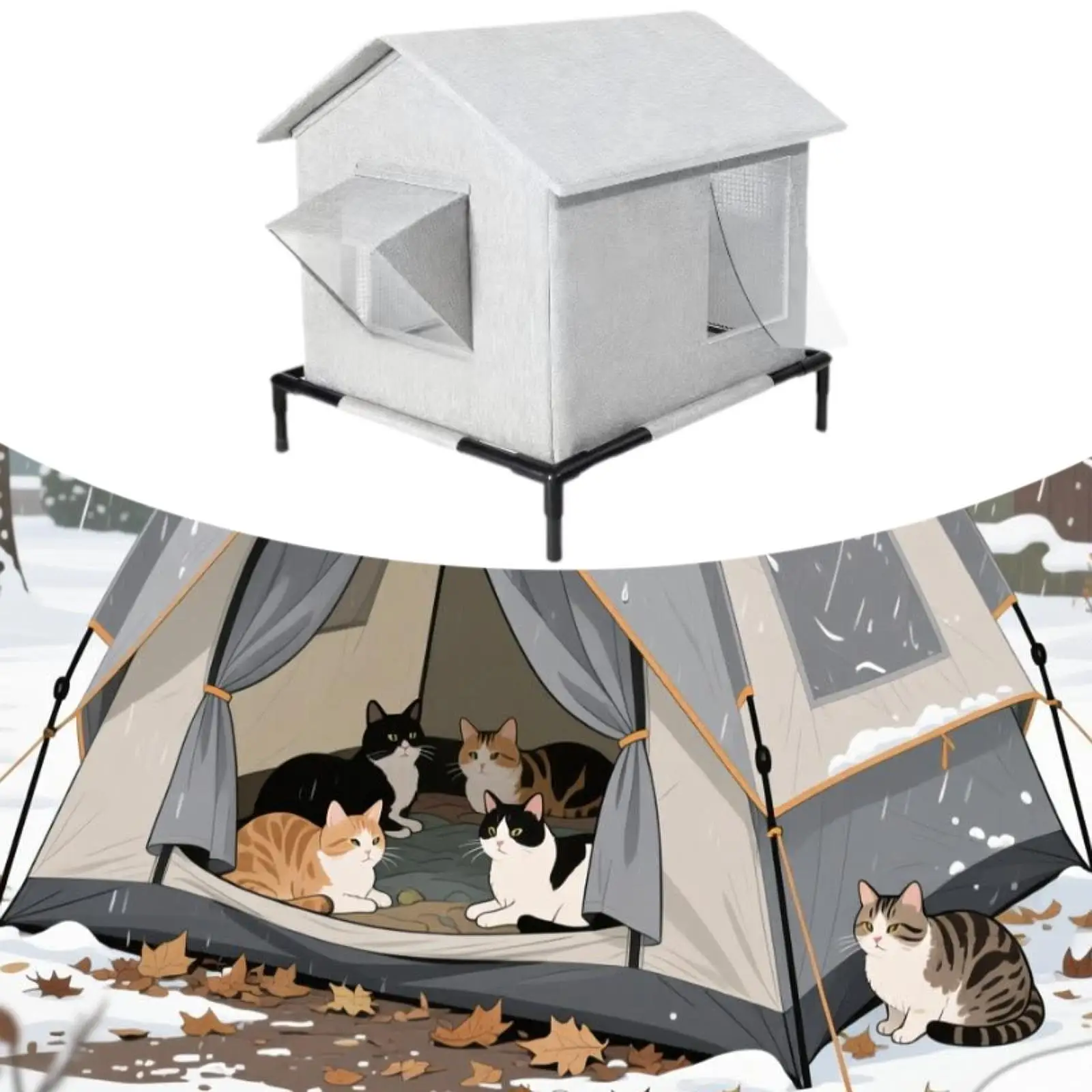 

Приподнятый уличный кошачий домик, водонепроницаемый ферменский укрытие для домашних животных, ветрозащитная изолированная палатка для уличных кошек, зимняя защита