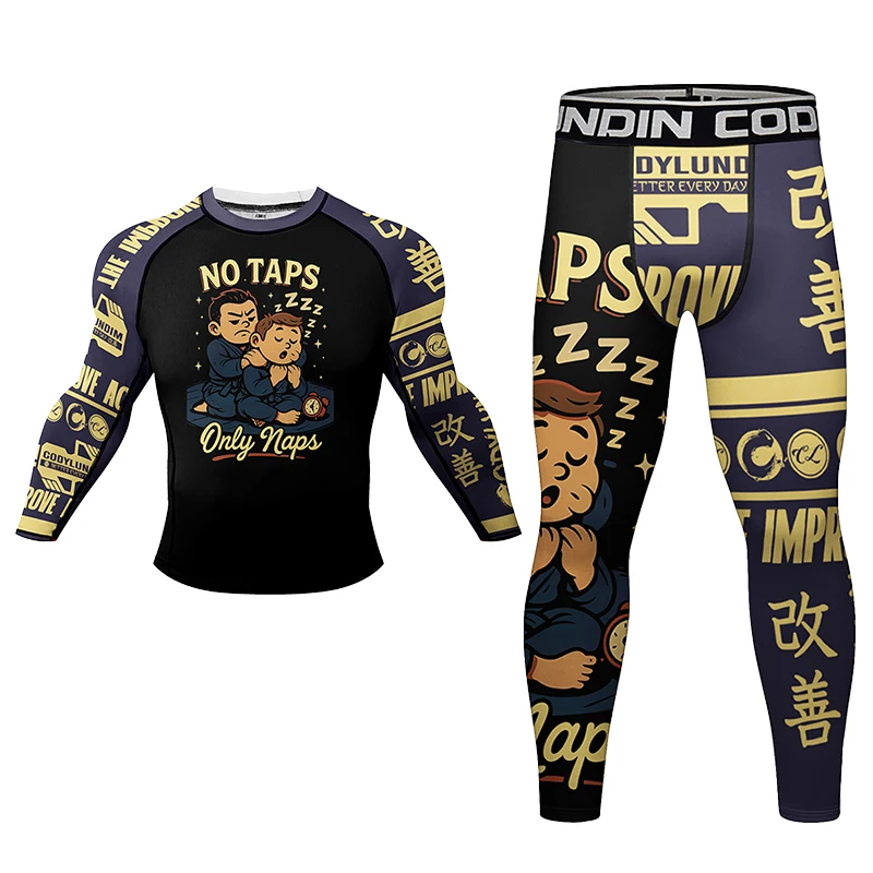 

Factory Direct Sales POLYESTER+SPANDEX Men's High Elastic MMA Rashguards Sets Professional Print BJJ Fighting Running 4PCS Sets