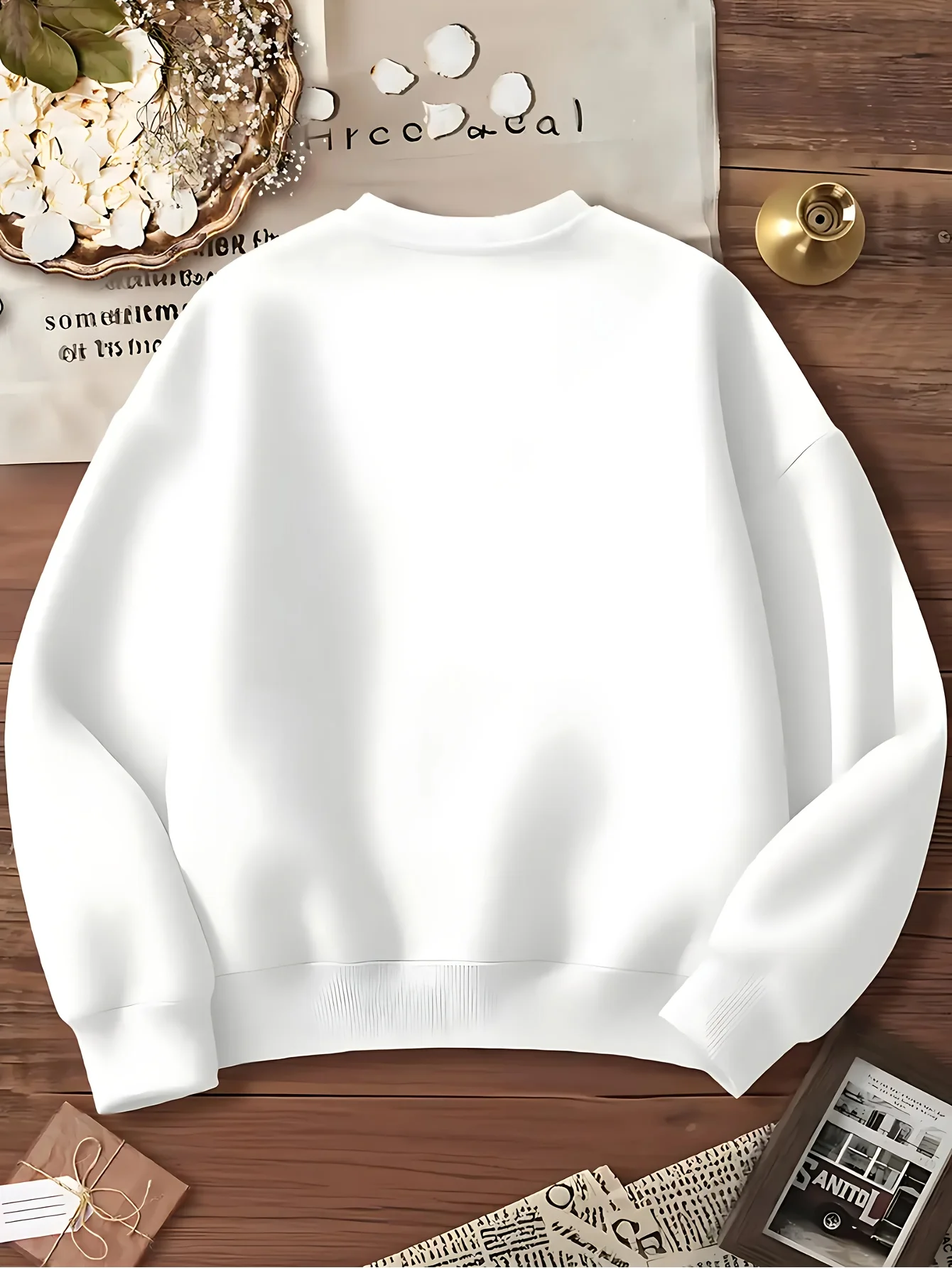 Girls' White Sweatshirt with a Six-Seven Print Featuring a Design with the Number 67, a Quirky and Fun Number Design, Christmas Hats, Snowflakes, Candy Elements, Casual Sportswear