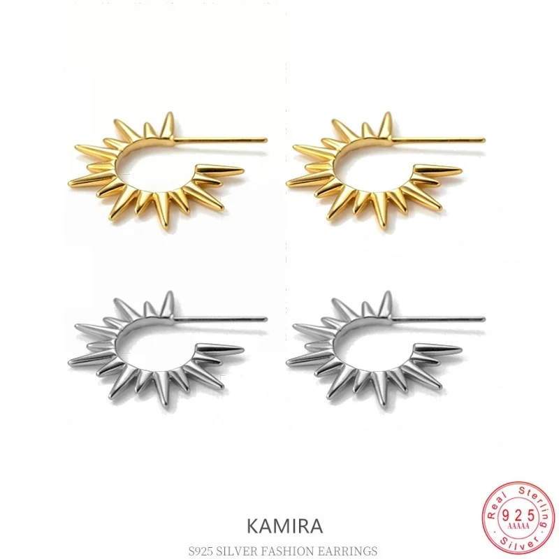 

KAMIRA 925 Sterling Silver Sunburst Spike Stud Earrings Punk Sun Shape Cartilage Piercing Earrings Women's Jewelry