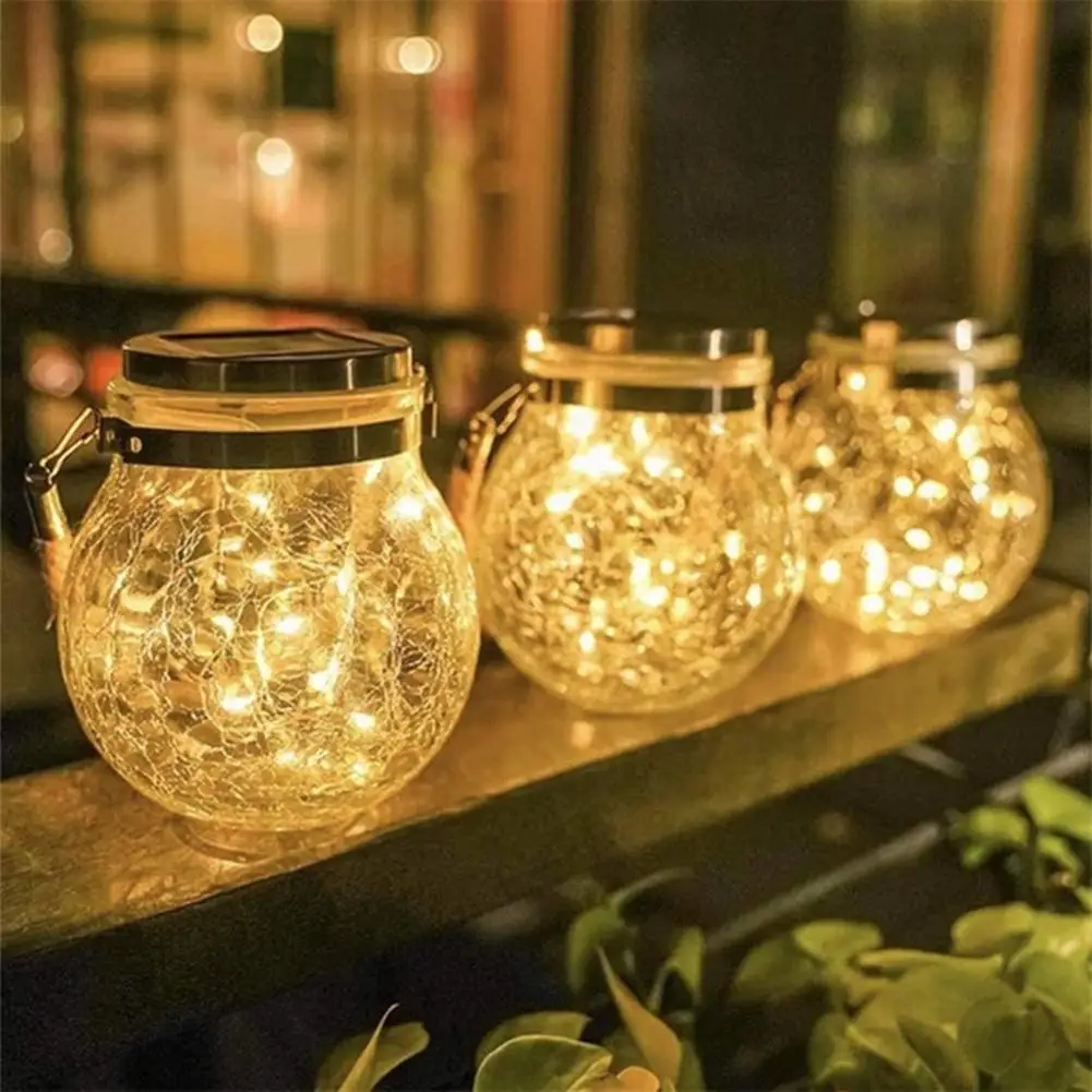 Solar Light Outdoor Waterproof Solar Crack Light Mason Jar Lights Hanging Solar Glass Lamp for Garden Lawn Courtyard Decoration