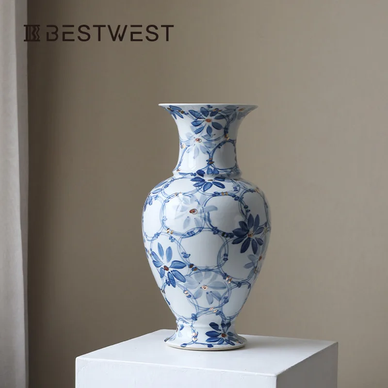 DSA new Chinese ceramic vase Jingdezhen floor-to-ceiling large ornament living room flower arrangement light luxury high-end