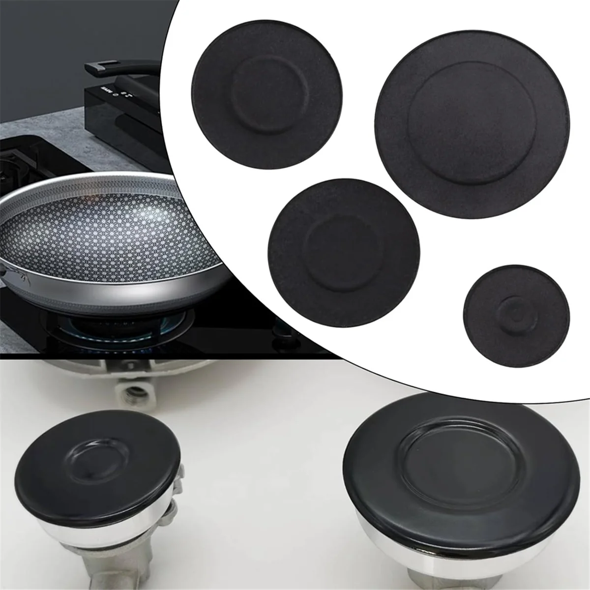 A35T-4 Pcs Cooker Hob Gas Burner Cap 55mm 75mm 100mm for Oven Gas Hob Burner Crown Flame Cap Kitchen Accessories Concave