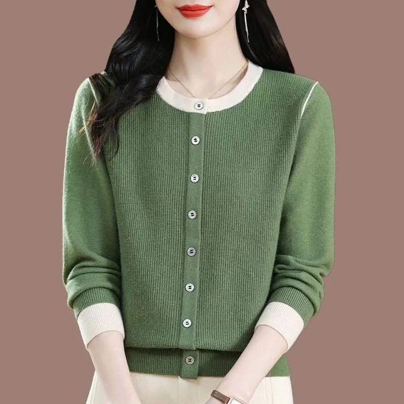 

Spring Autumn Female Large Size 4XL Sweater Tops 2025 Lady Fashion Round Neck Knitted Jacket Women Patchwork Pullover Knitting