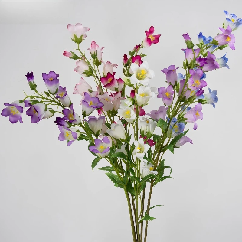 12 Peças de Flores de Seda Rosa para Casamento, Planta Artificial Campanula, Decoração de Salão, Flor Falsa, Ramo de Campanulas de Simulação de 76cm