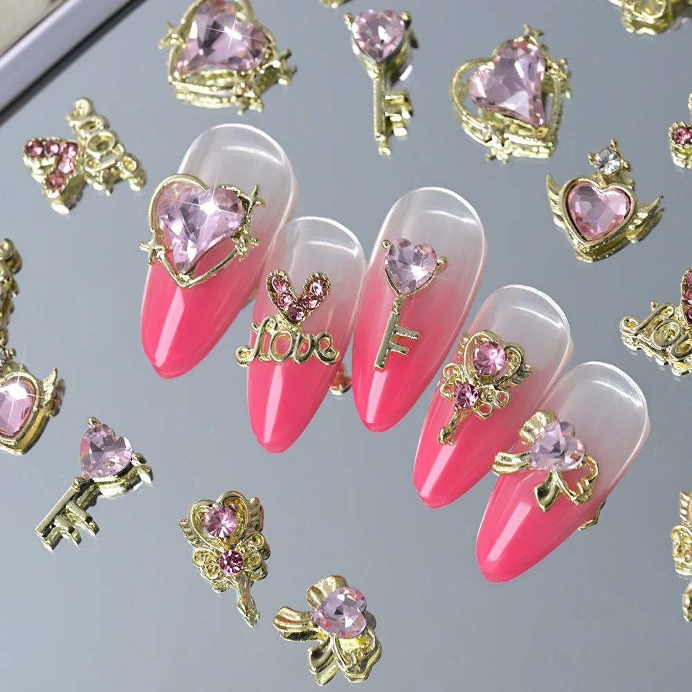 ชาร์มตกแต่งเล็บวันวาเลนไทน์ 30 ชิ้น รูปหัวใจ 3 มิติ สีชมพู ประดับเพชรเทียม ตกแต่งเล็บ ลายคำว่ารัก อัญมณ์สำหรับเล็บอะคริลิค อุปกรณ์ทำเล็บ DIY