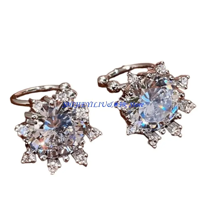 E21F Sparkling Zircon Ear Clip Featuring Snowflake Design Allergy Resistant Alloy for No Piercing Comfort