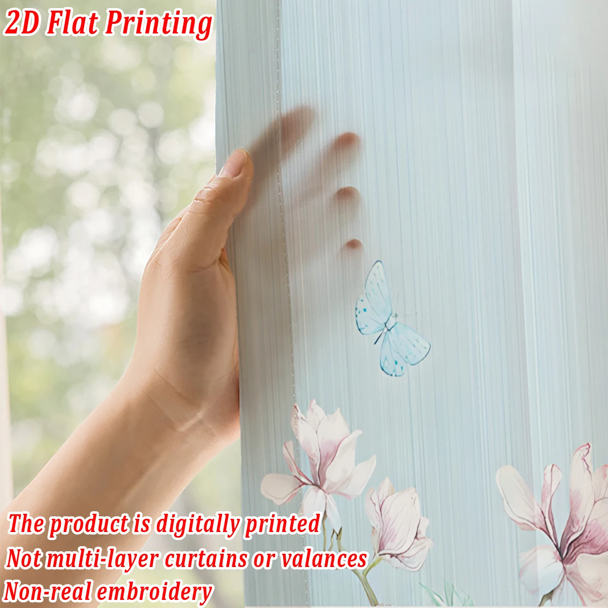 ستارة شفافة بطباعة مسطحة على شكل فراشة باللونين الوردي والأبيض، قماش خفيف، لغرفة المعيشة وغرفة النوم وديكور المنزل والنافذة