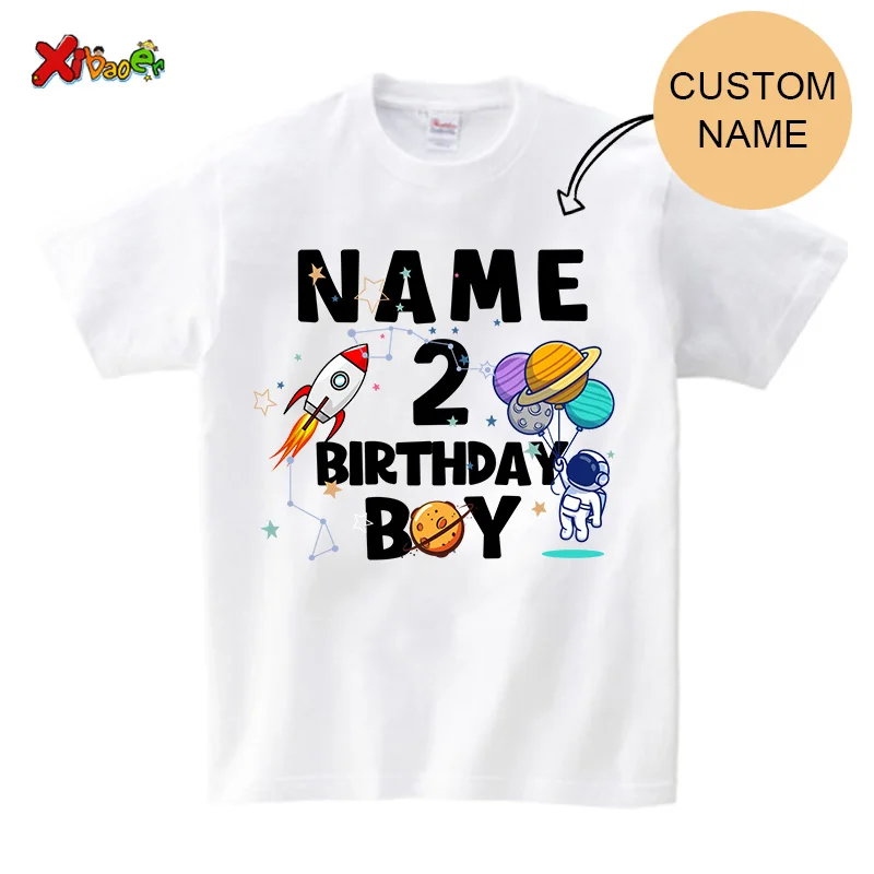 Outer Space Birthday Matching Outfits Family T Shirt Toddler Family Astronaut Shirts Custom Name Baby Clothes Space Party Shirts