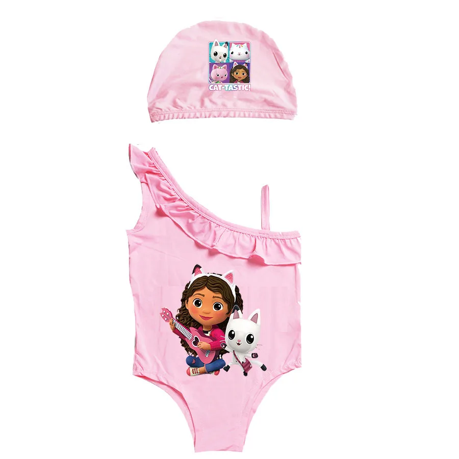 Gabbys Poppenhuis Badmode Kinderen Zomer Strandkleding met Cap 2 stuks Set Kinderen Mouwloos Zwemmen Meisjes Cartoon Gabby Katten Badpak