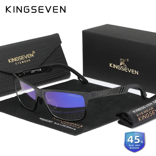 Imagen 2 del producto KINGSEVEN gafas de bloqueo de luz azul para hombres/mujeres, gafas de aluminio de alta calidad para ordenador, gafas de lectura con lentes transparentes antirayos azules