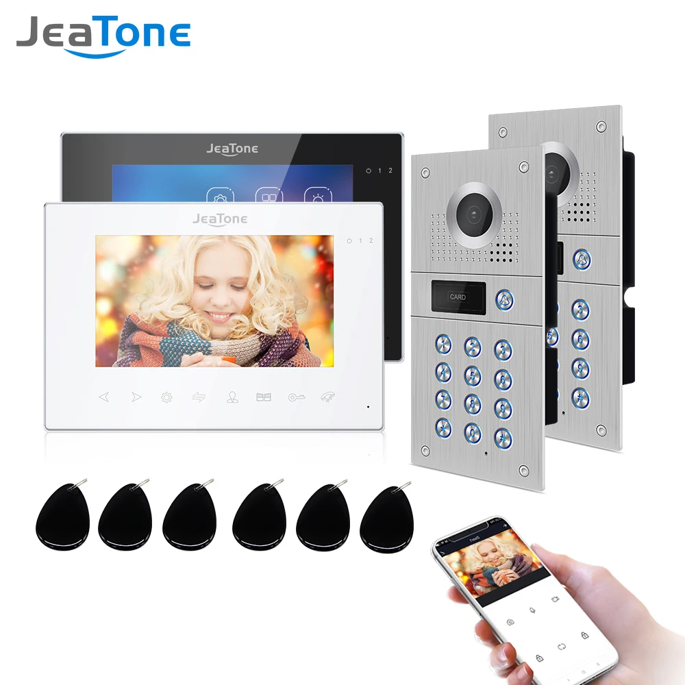 Jeatone 7 inch Wireless Wifi Video Intercom for Home 1080P Doorbell Electromagnetic Card Unlock AHD Screen Home Intercom System