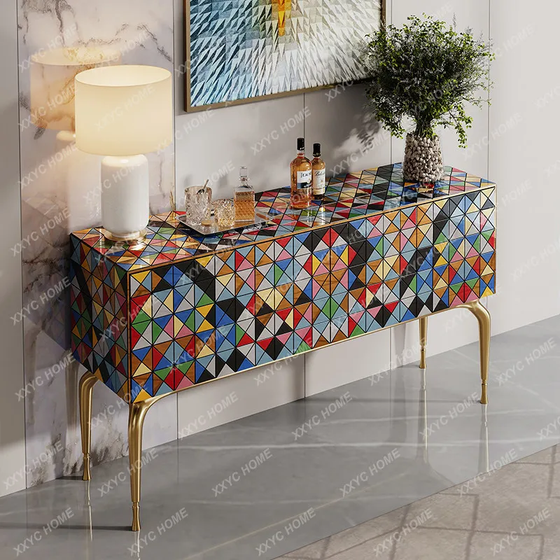 Light luxury home entrance cabinet, high-end sense rhombus-shaped painted art decorative cabinet, high-end dining side cabinet