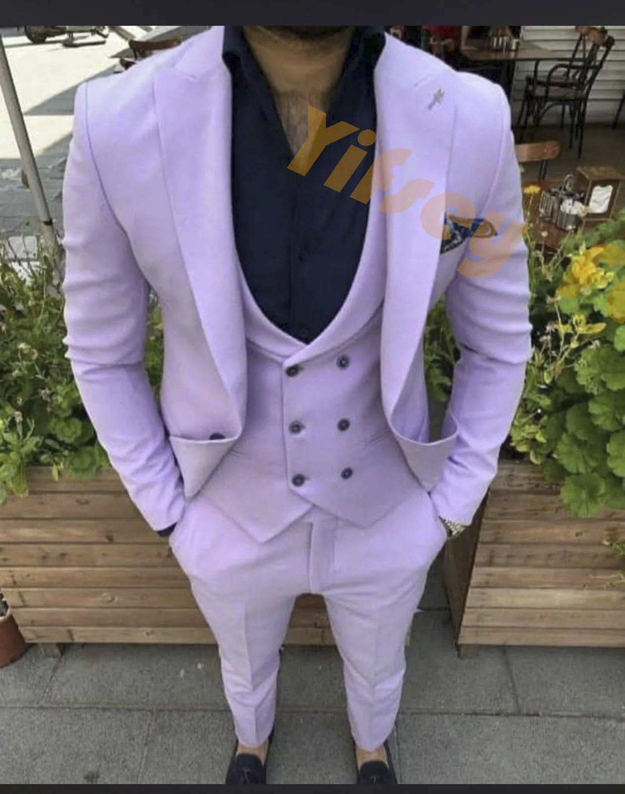 

lavender Full Men Suit Set Wedding Groom Custom Made Luxury Brands Male Jacket Vest Pants Slim Fit Prom Blazer Trousers Outfits