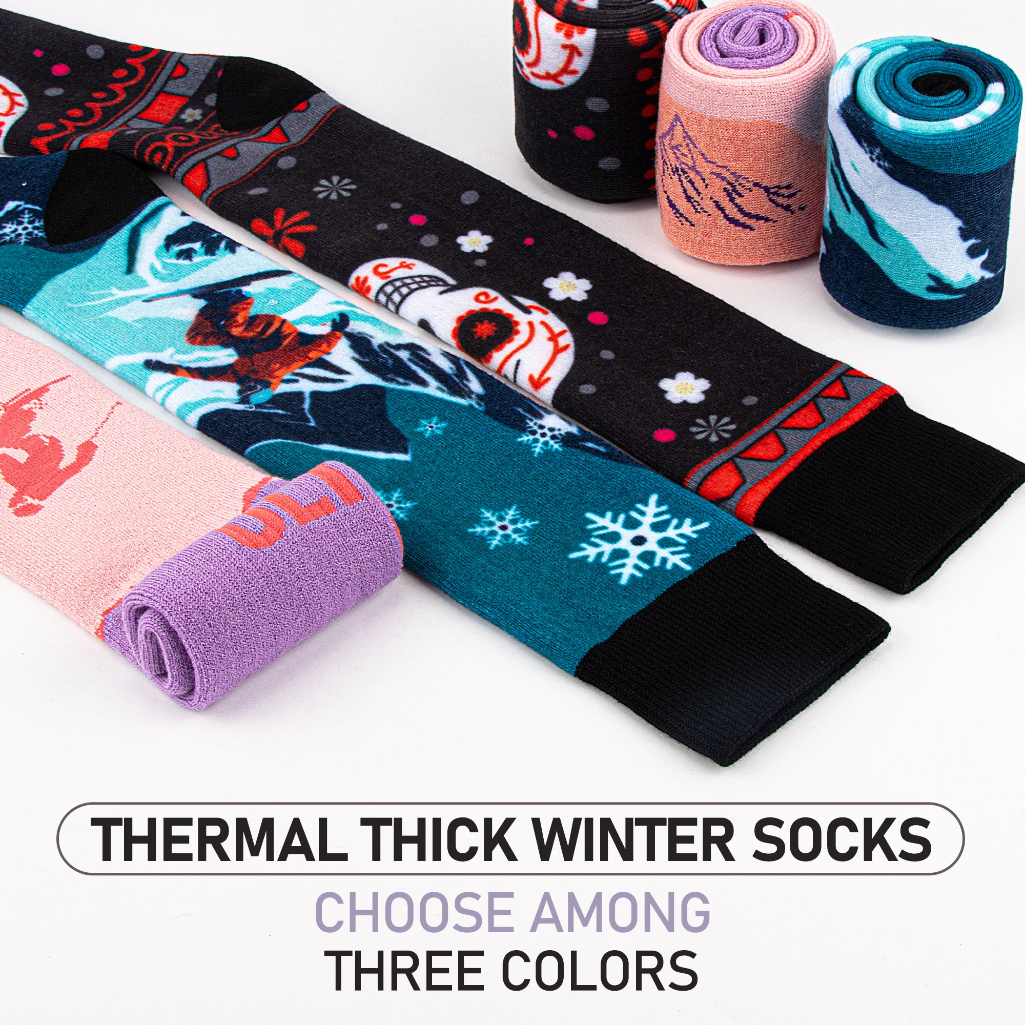 جوارب دافئة تصل إلى الركبة جوارب تزلج من الصوف جوارب عالية مضحكة أنيقة للتزلج على الجليد والشتاء الحراري والصيد والرياضة في الهواء الطلق