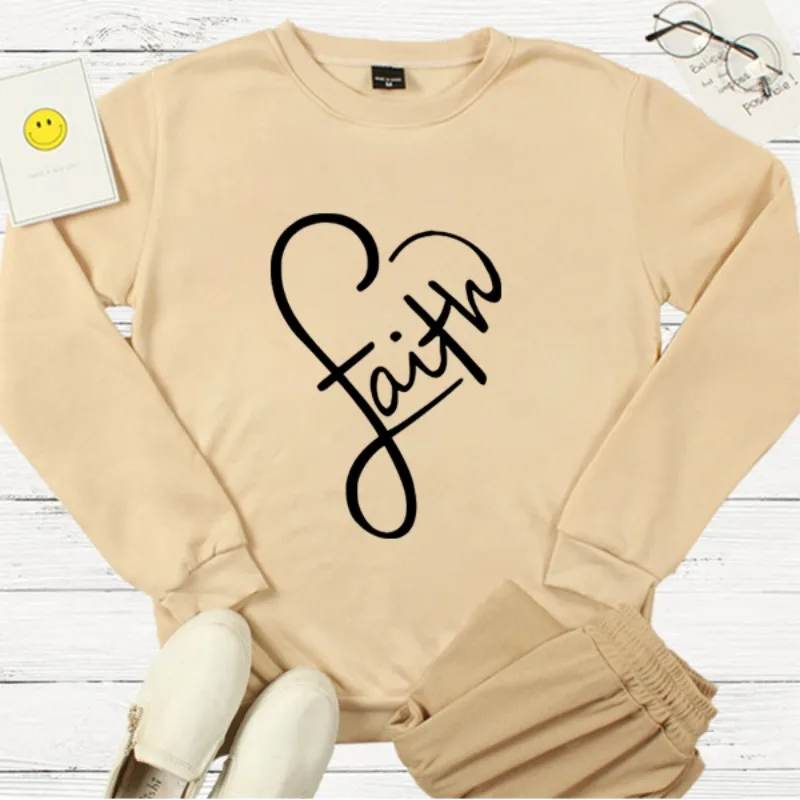 Love Faith Digital Print Creative Simple Casual Crew-neck Hoodie Aesthetic Sweatshirts Clothes Sweatshirt