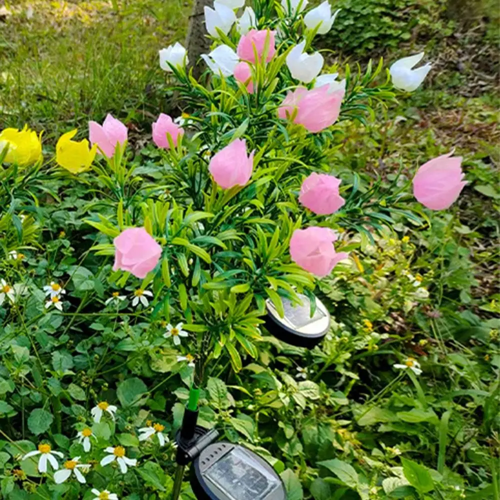 Gardenia Flower Solar Artificial Flower Light 42LED Multi-Color Changing Outdoor Solar Garden Light Automatic Light Sensor