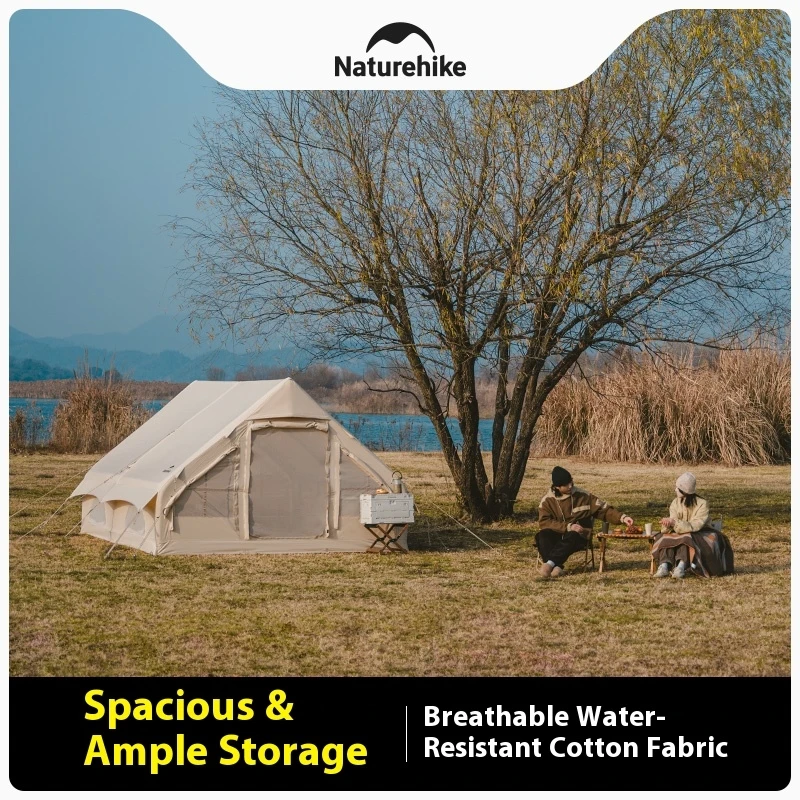 Tienda de campaña inflable Naturehike 6,3 de algodón mejorada para 3-4 personas, tienda de campaña familiar para viajes al aire libre, gran espacio con bomba de aire portátil